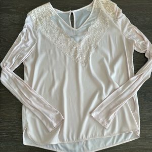Ann Taylor mixed media blouse L pale dusty pink.